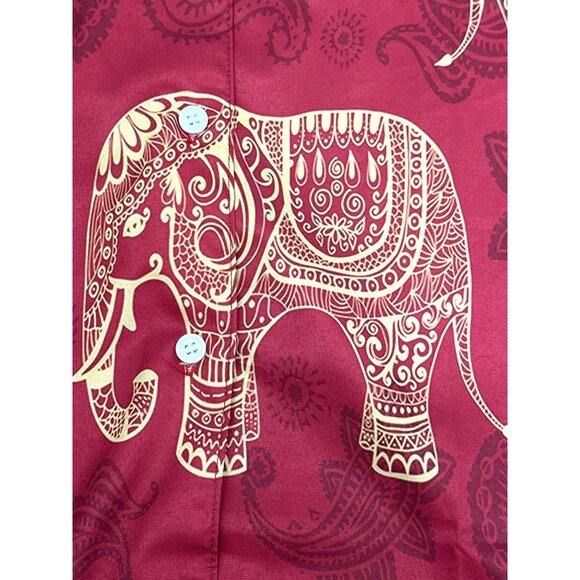 CCC Vintage Red Elephant Print Long Sleeve Button Up Shirt Stylish Travel India - Picture 7 of 8
